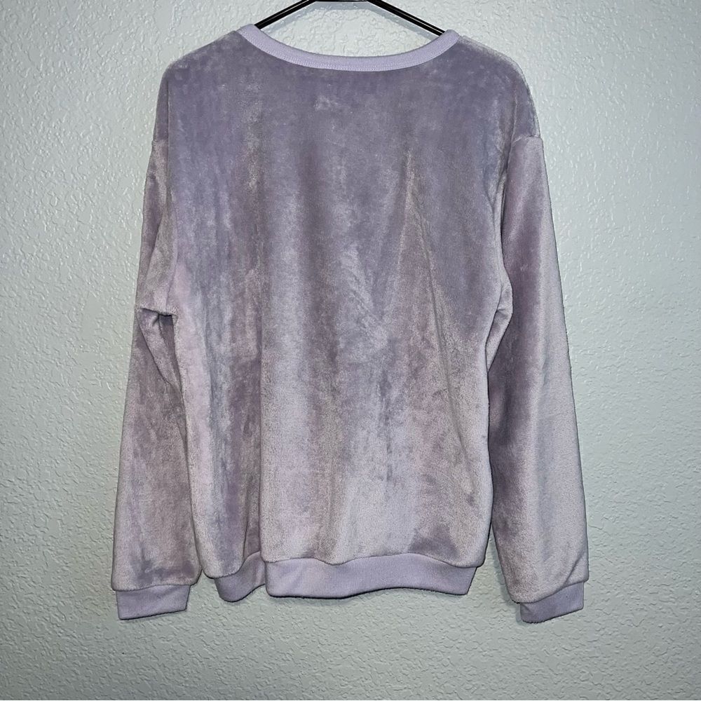 Love Tribe Juniors Round Neck Too Cold To Care Plush Sweatshirt Purple Large - Picture 6 of 7
